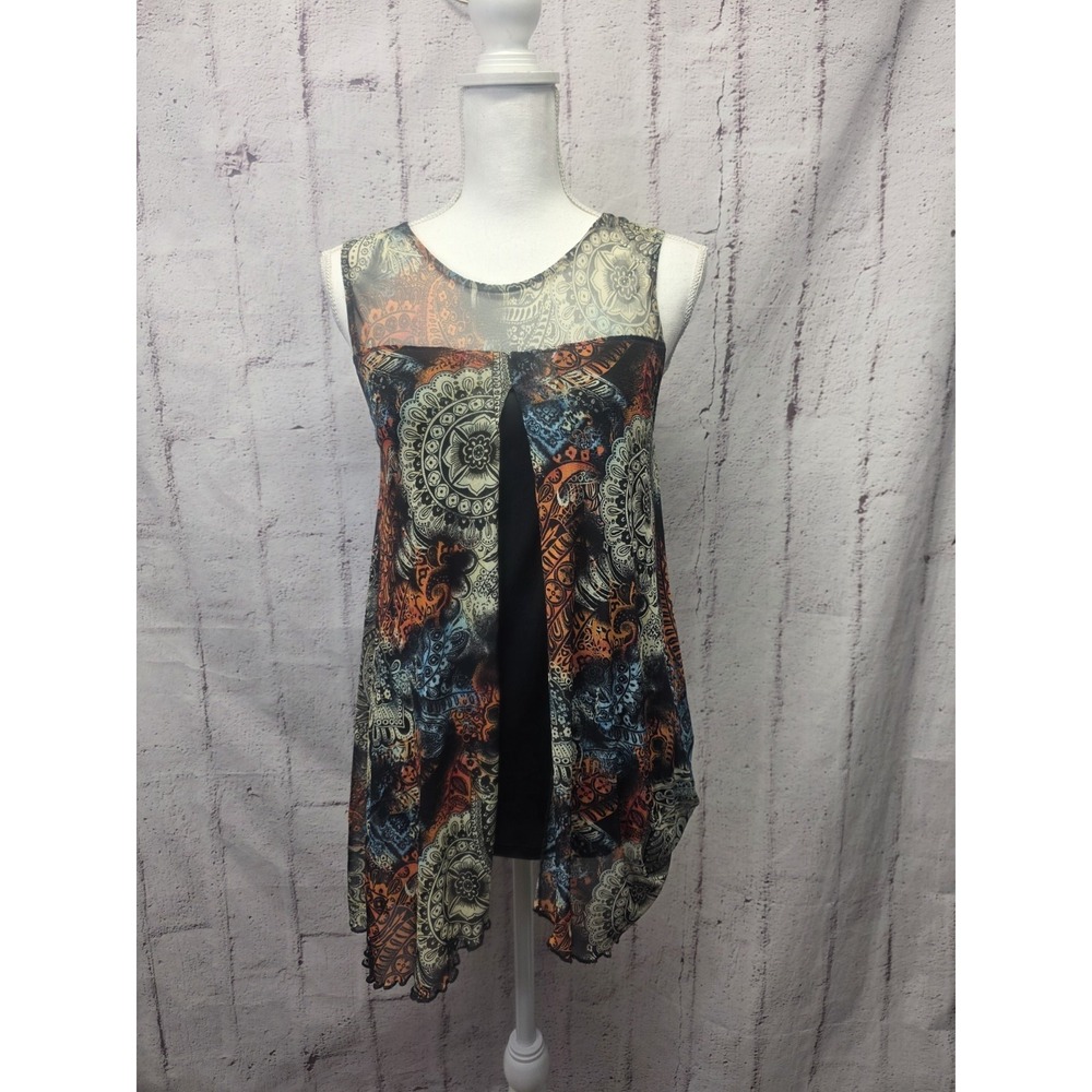 Est. 1946 Tank Top Womens XS Colorful Split Front Back Layered Beyond Tunic